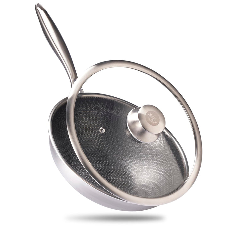 Reishunger Premium Wok aus Edelstahl | 28 cm Durchmesser | Mit Glasdeckel | Für alle Herdarten, Indu