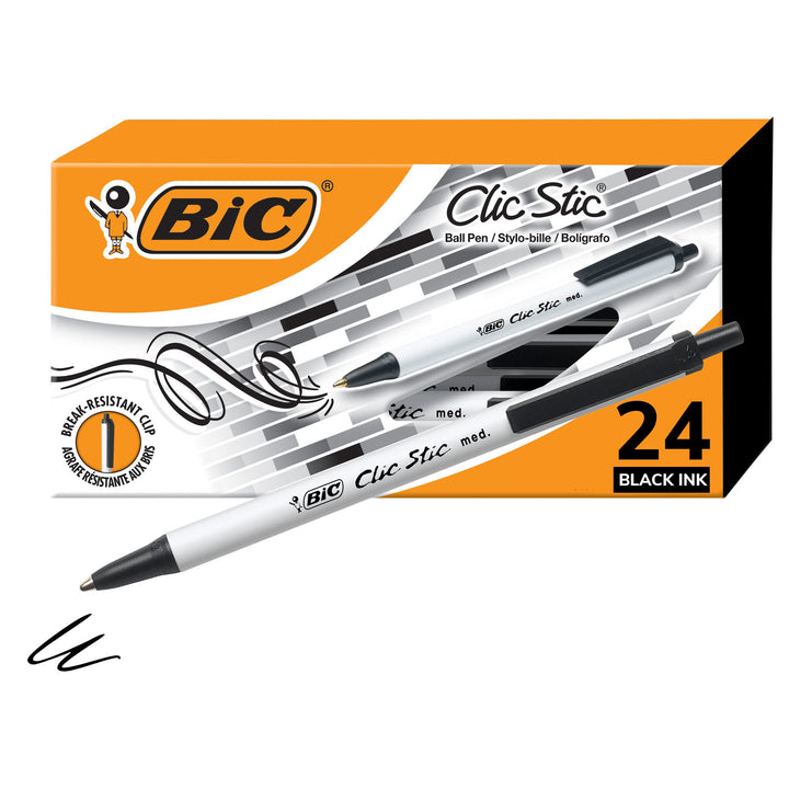 BIC Clic Stic Druckkugelschreiber, mittlere Spitze (1,0 mm), 24 Stück, rundes Schaft-Design für komf