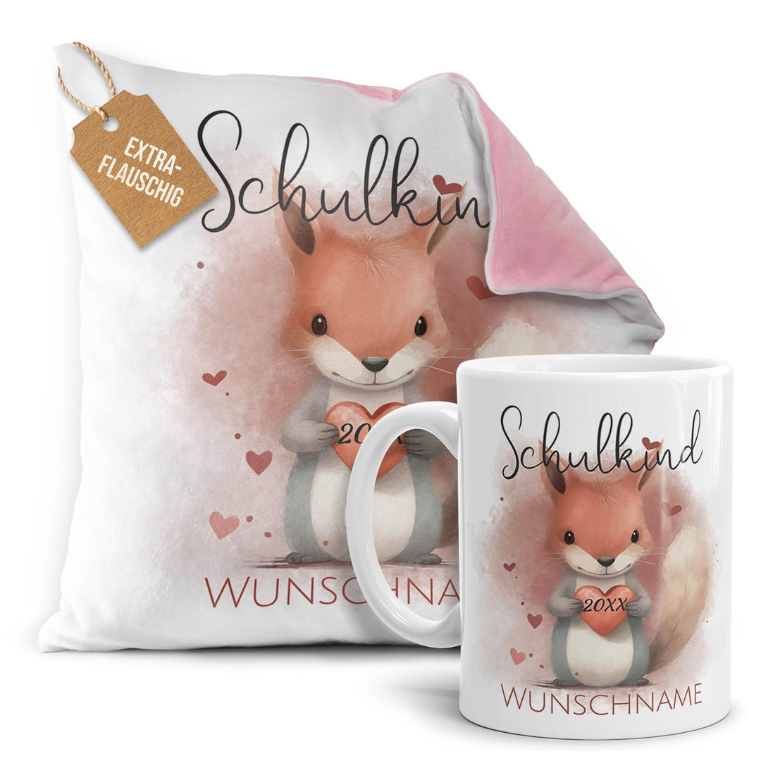 PR Print Royal Einschulung Geschenke-Set - Schulkind mit Name und Jahr personalisiert - Eichhörnchen