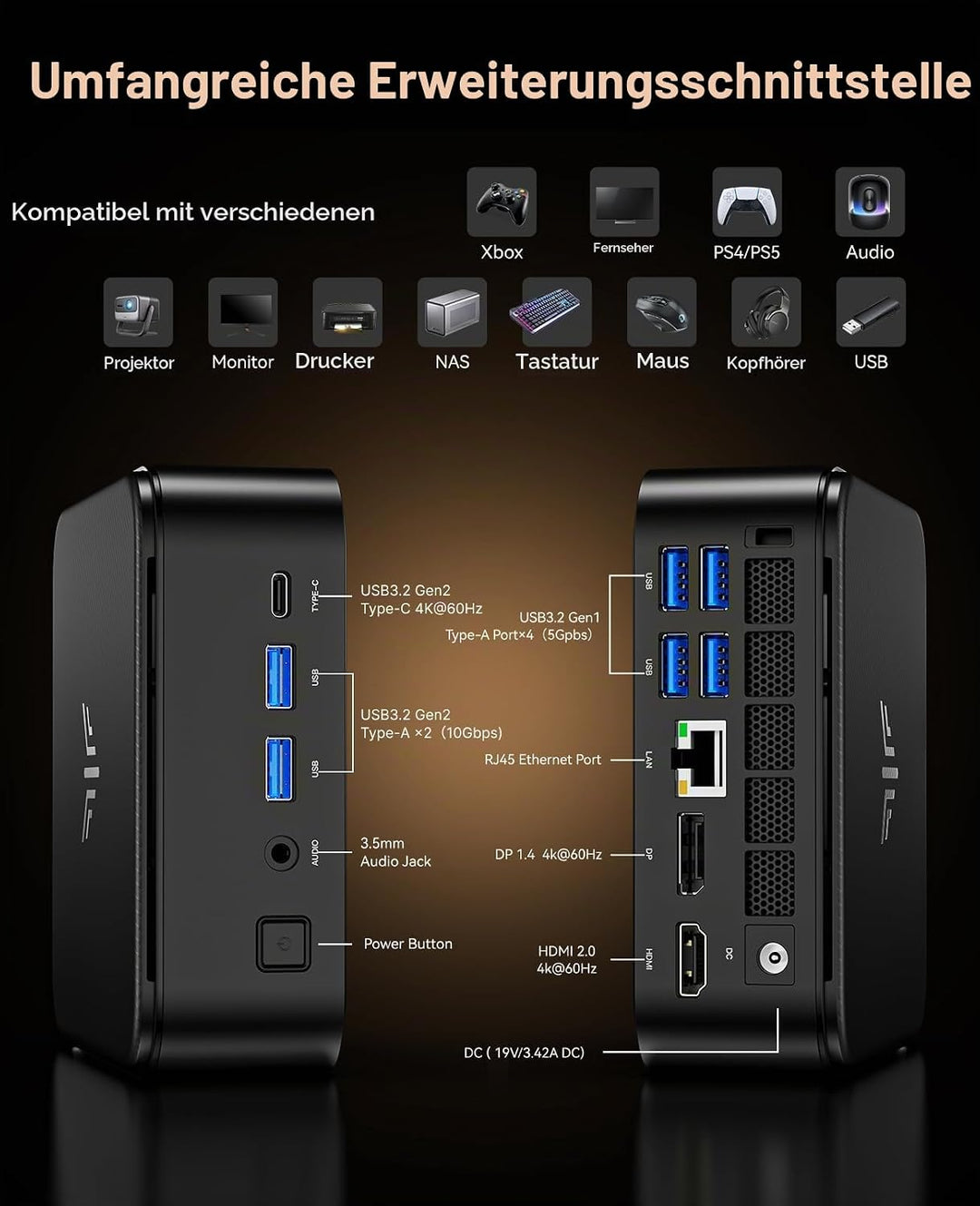 NiPoGi AM02PRO Mini PC AMD Ryzen 7 5700U 16GB Dual DDR4 512GB SSD Micro Desktop Computer mit Radeon