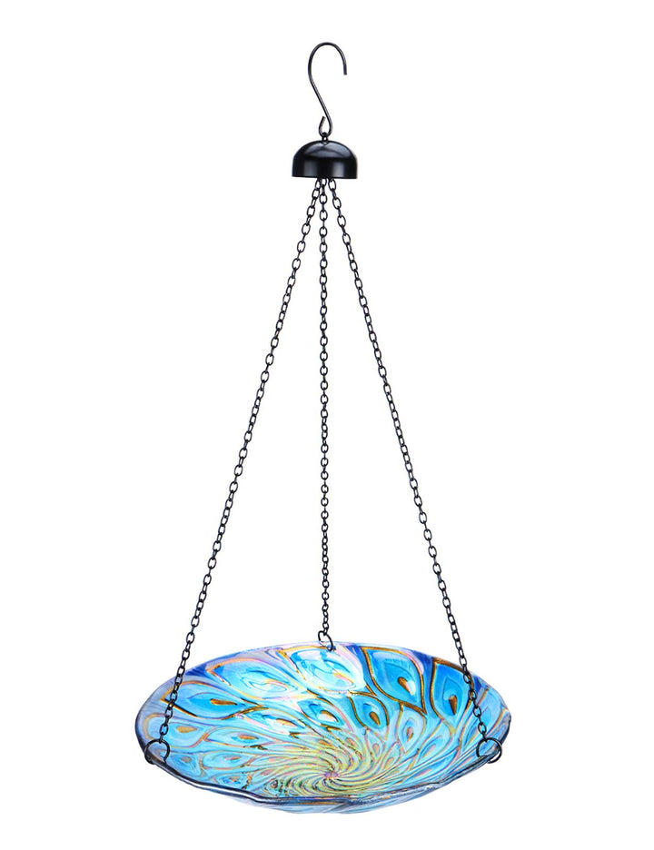 MUMTOP Vogeltränke zum Aufhängen, 27,9 cm, Glas, Pfau, Vogelfutterstation für Garten, Hof, Dekoratio