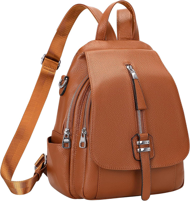 ALTOSY Echtes Leder Rucksack Geldbörse für Frauen Wandelbare Umhängetasche mit Schnalle Klappe Braun
