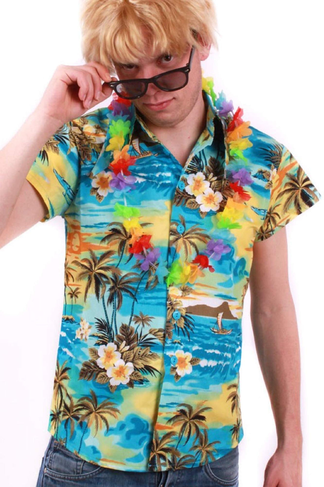 Hawaiihemd Kurzarm Hemd türkis für Herren Gr. L