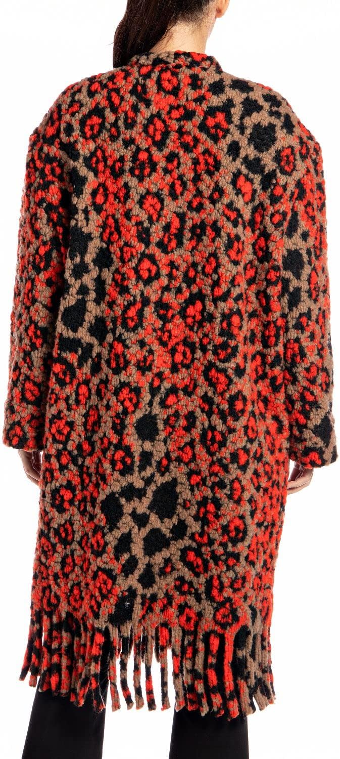 Replay Damen Wollmischungs-Mantel, 010 Red/Black/Nut