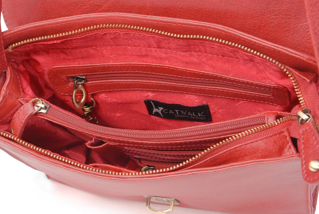 Catwalk Collection Handbags - Vintage Leder - Umhängetasche/Schultertasche - Passend für iPad und Ta