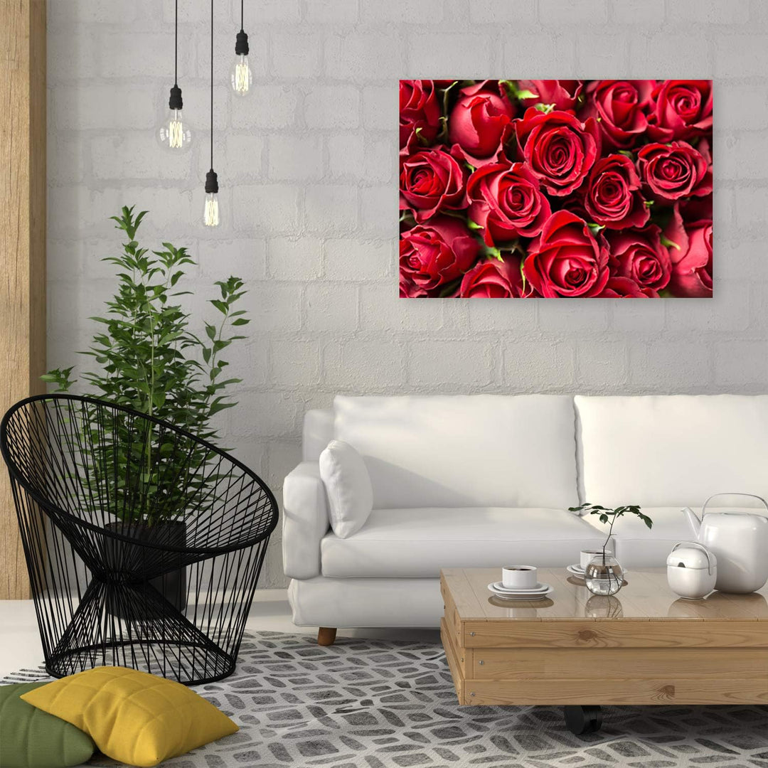Feeby Bild auf Leinwand Blumen Rote Rosen XXL 120x80 cm 1Teilig Wohnzimmer Schlafzimmer Bilder Wandb