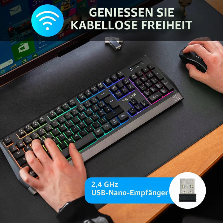 Pack Clavier - Souris Sans fil THE G-LAB Combo Tungsten (Noir)