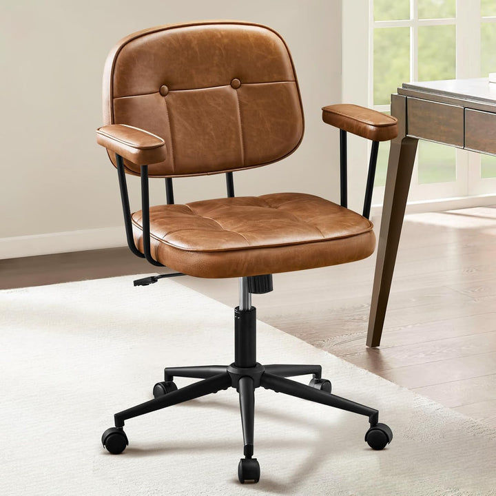 Hellove Schreibtischstuhl Bürostuhl Ergonomisch mit Armlehnen PU Leder 360° Drehstuhl Höhenverstellb