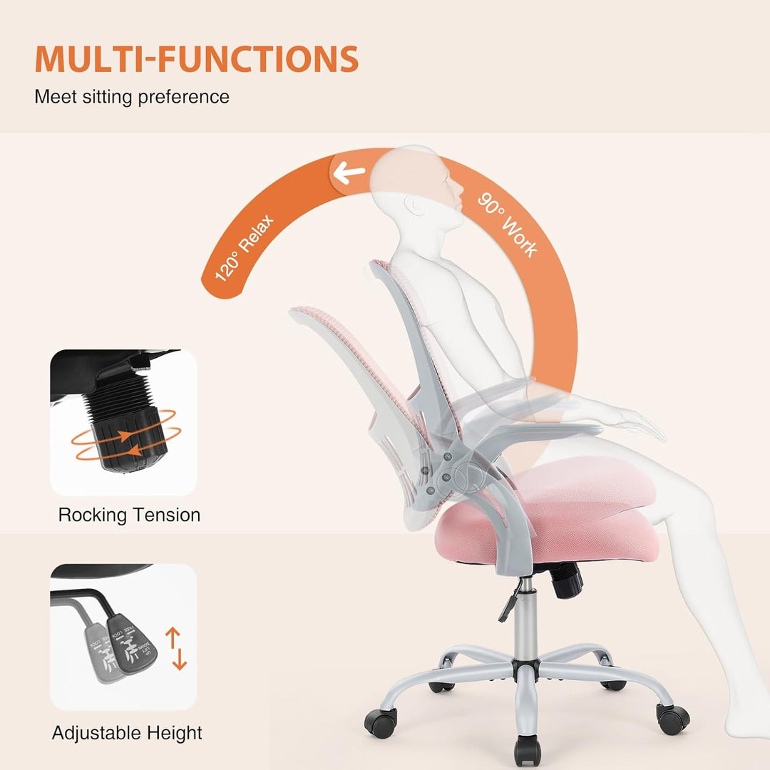 Sweetcrispy Computer-Schreibtischstuhl für Heimbüro, ergonomisch, mittlere Rückenlehne, Netzstoff, D