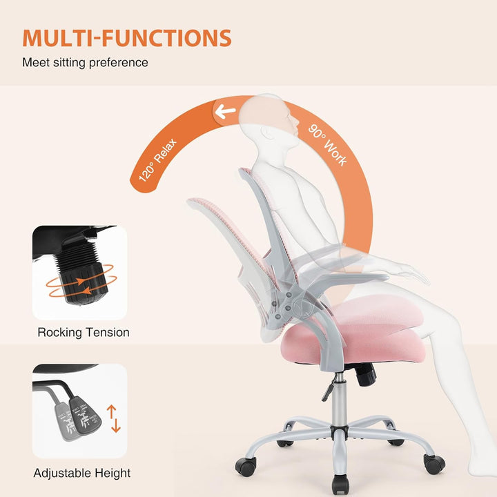 Sweetcrispy Computer-Schreibtischstuhl für Heimbüro, ergonomisch, mittlere Rückenlehne, Netzstoff, D