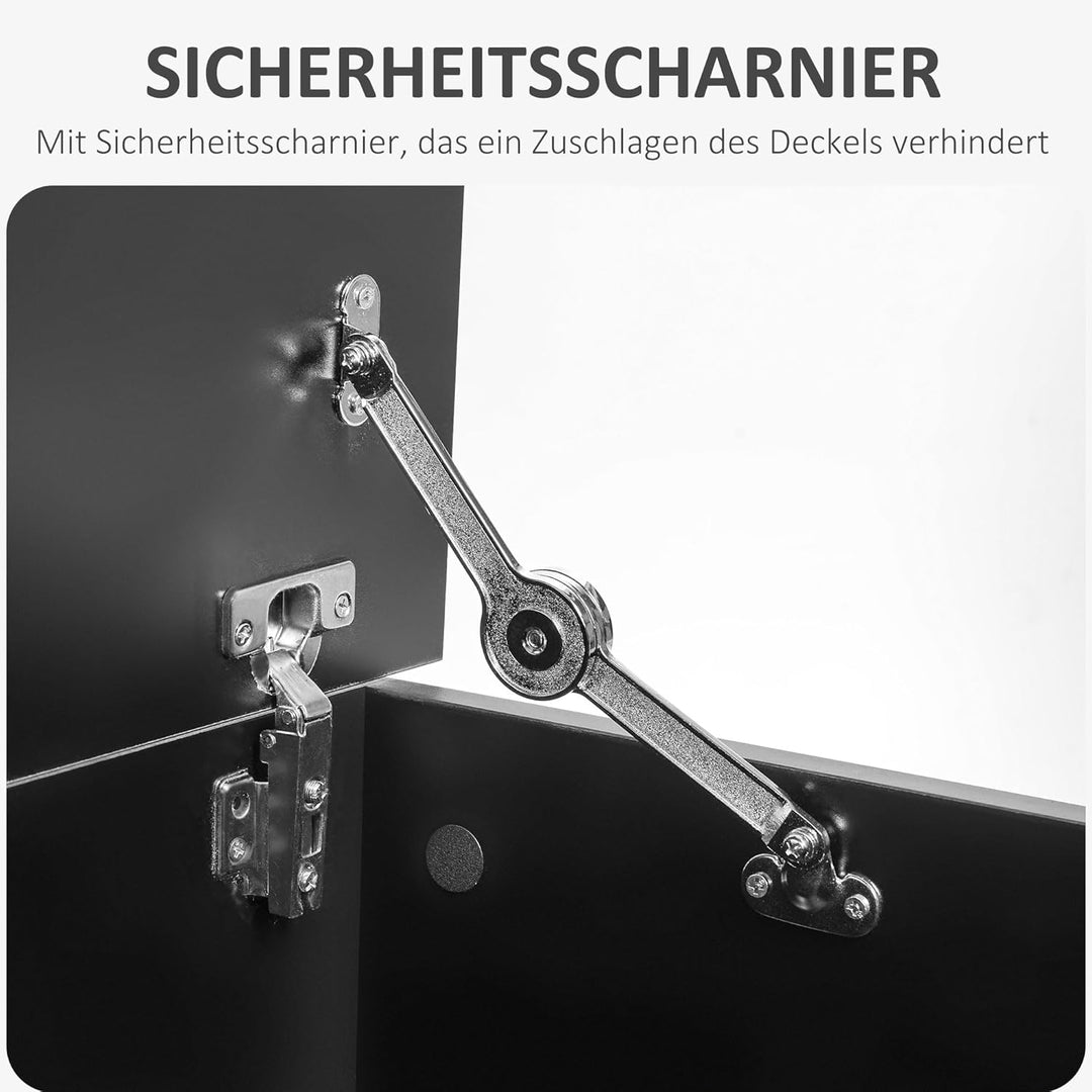 HOMCOM Truhe Aufbewahrungsbox Sitztruhe mit Stauraum Sicherheitsscharniere Holzkiste mit klappbarem