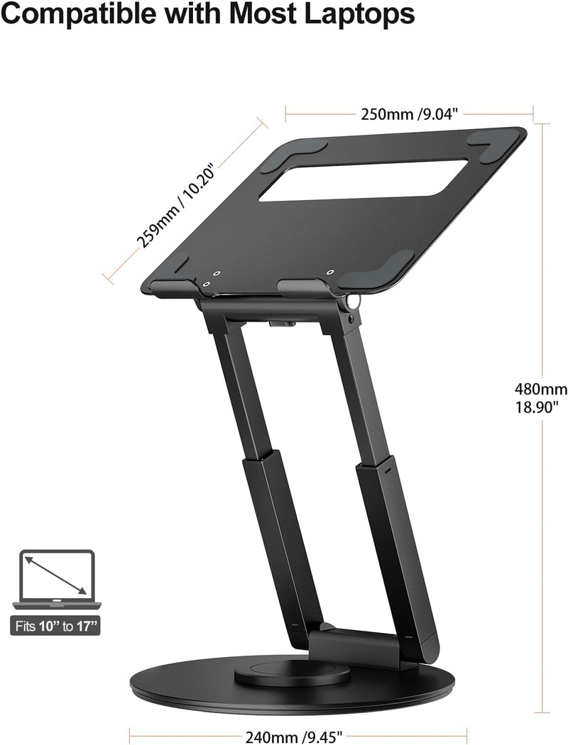 Laptop Ständer Höhenverstellbar mit 360° Drehbarer Basis, Ergonomisch Laptopständer, Laptop Erhoehun