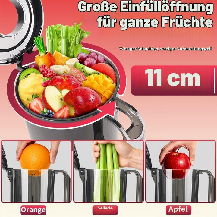 KEPEAK Slow Juicer 200W, Professionelle Saftpresse mit 112mm Einfüllschacht für ganze Früchte und Ge