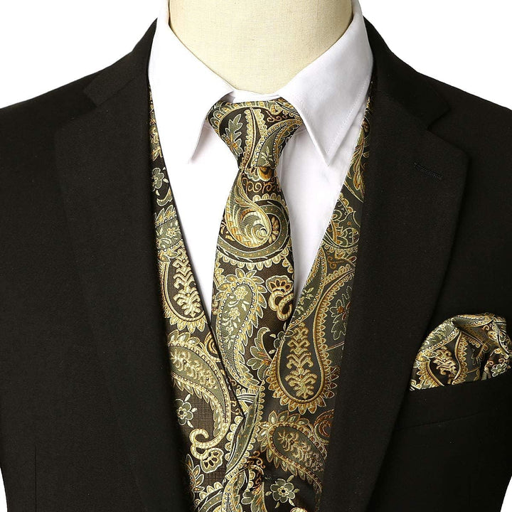 PARKLEES Klassische Herren-Weste, 3-teilig, Paisleymuster, Krawatte, Einstecktuch, Set, Hochzeit, Ab