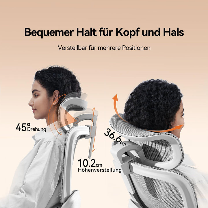 SIHOO Bürostuhl Ergonomisch,Verstellbarer Lordosenstütze Schreibtischstuhl Cremeweiss, Cremeweiss
