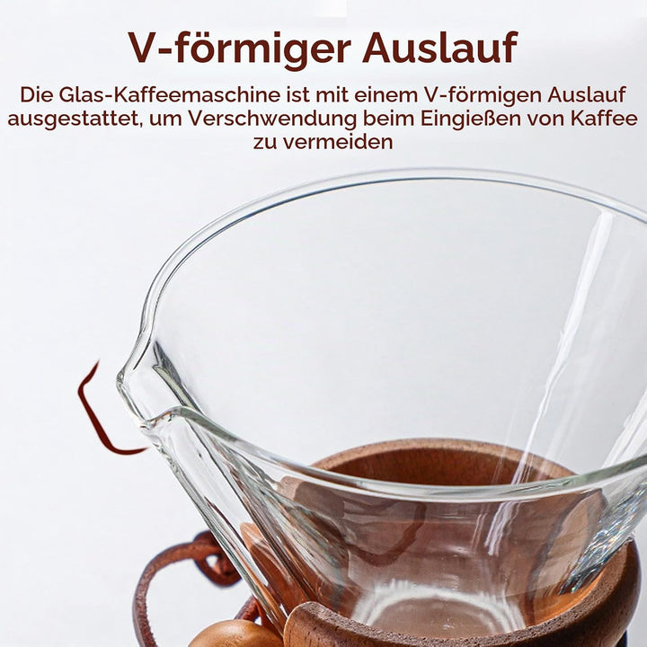 HERCHR Pour Over Kaffeebereiter Hand Kaffee Edelstahl Handfilter Aus Glas Mit Permanentfilter 400ML,