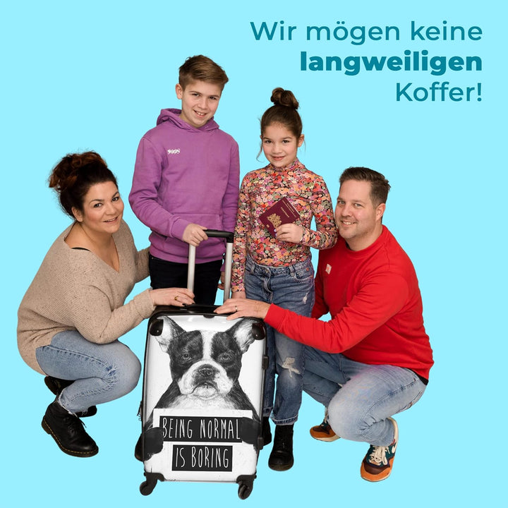Koffer gross Trolley Rollkoffer Reisekoffer mit 4 Rollen Fotokoffer - Hund - Zeichen - Text - Tiere