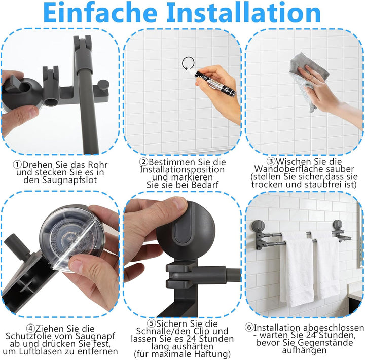 Handtuchhalter Saugnapf mit 2 Haken für Wandmontage Verstellbare Doppelte Handtuchstange Vakuum Bade