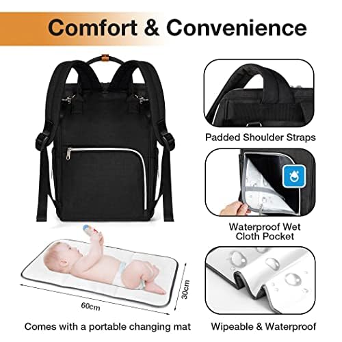 Lekebaby Wickelrucksack Wickeltasche mit Wickelunterlage, Schwarz, Schwarz