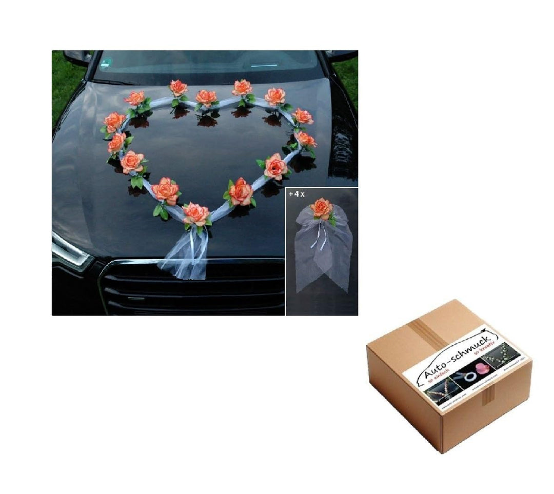 Organza Herz Auto Schmuck Braut Paar Rose Deko Dekoration Autoschmuck Hochzeit Car Auto Wedding Deko