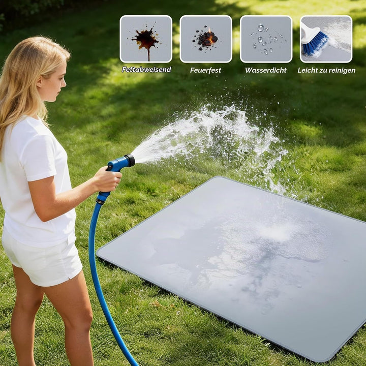 100 x 150 cm Grillunterlage für Aussengrills, doppelseitige feuerfeste Grillunterlage, wasserdichte,