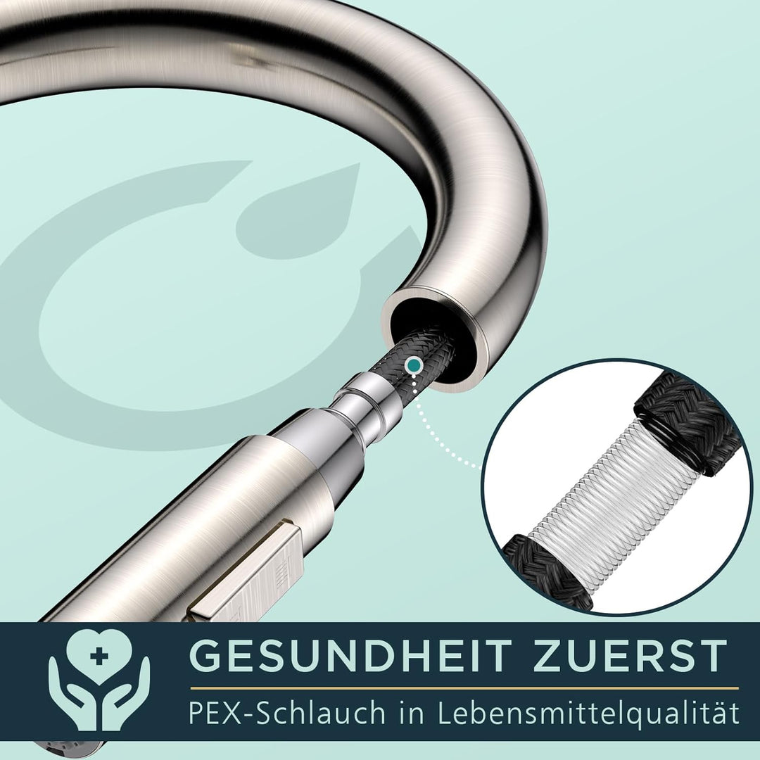 FORIOUS Wasserhahn Küche, Hoher Bogen Küchenarmatur mit Herausziehbarer Brause Ausziehbar Armatur, M