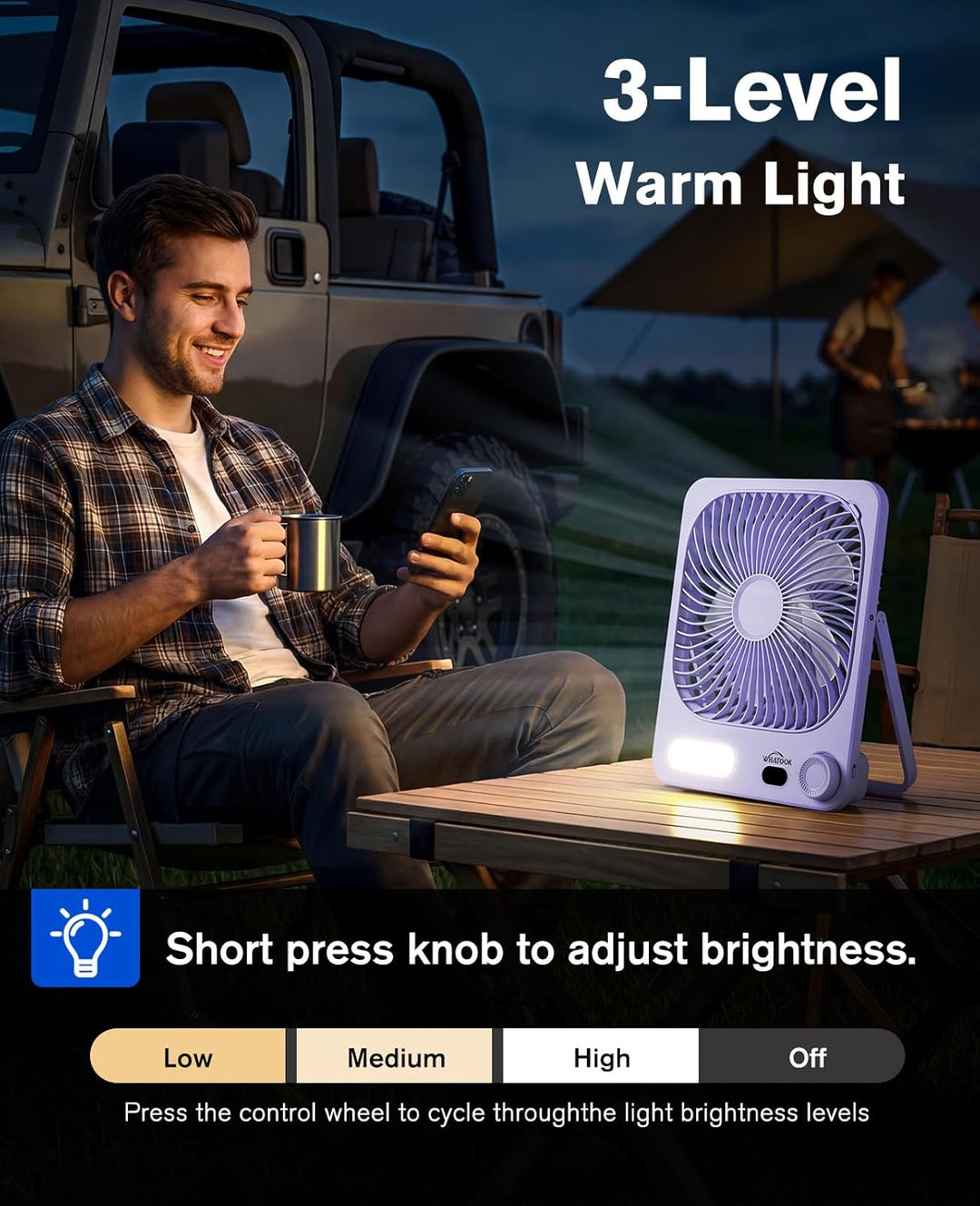 Akku Ventilator: 10000mAh 40H Tischventilator Leise mit 100 Stufen, 15s Auto-Aus LED Display, Reinig