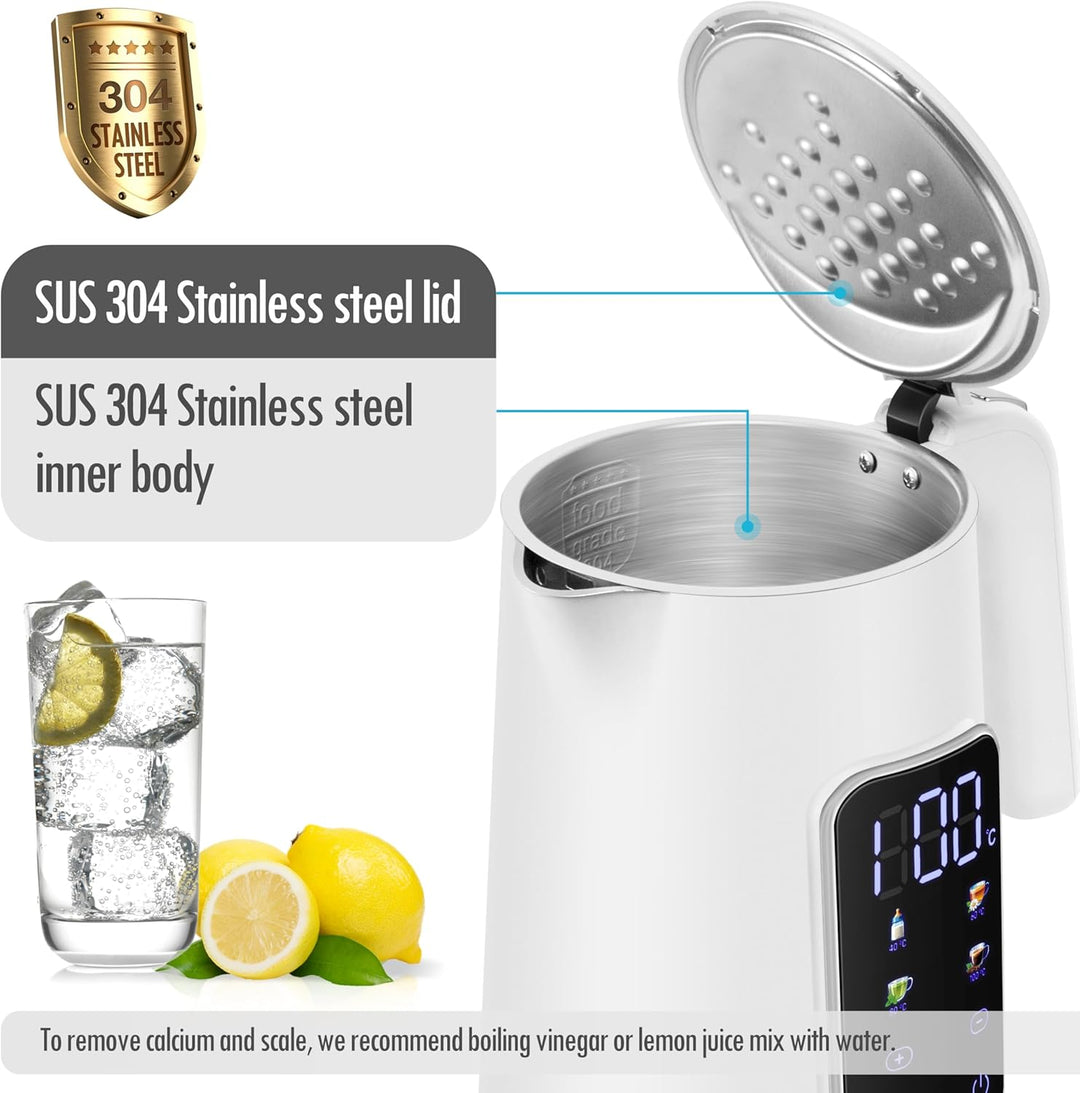ForMe Edelstahl Wasserkocher 1,7 L mit Temperatureinstellung Temperaturwahl 40-100°C I LED Digitale