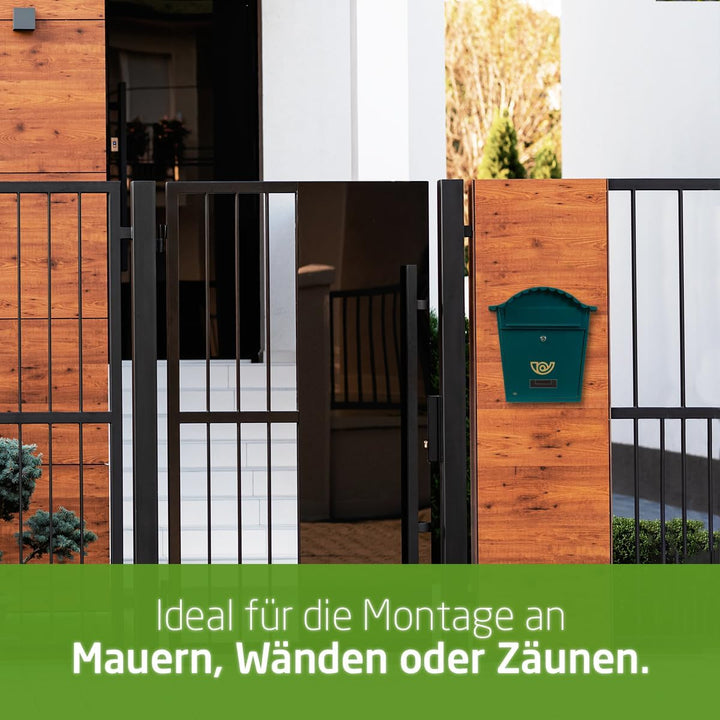 Amig - Aussenbriefkasten | Briefkasten für Wand, Mauer oder Zaun | Masse: 37 x 32 x 10,5 cm | Stahl