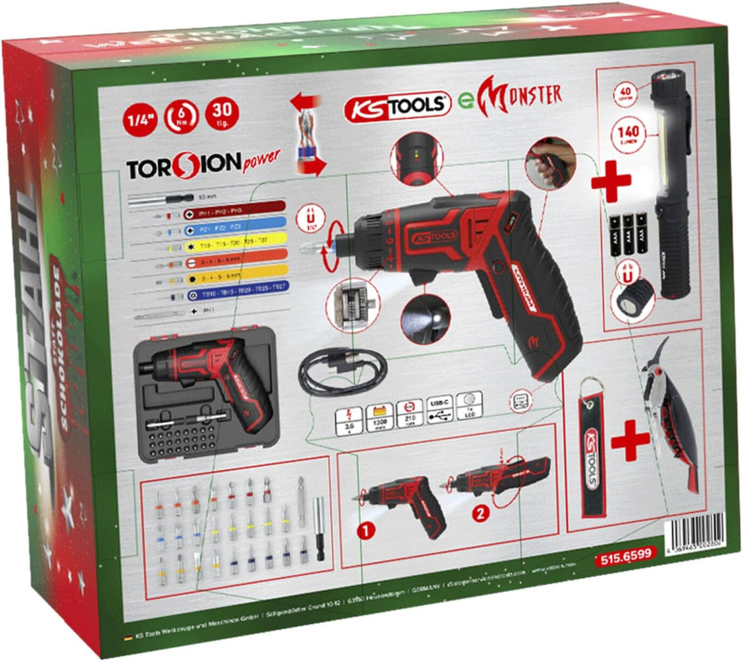 KS Tools Adventskalender 2025 Akku-Schrauber-Satz 30-teilig Akkuschrauber Taschenlampe Korkenzieher