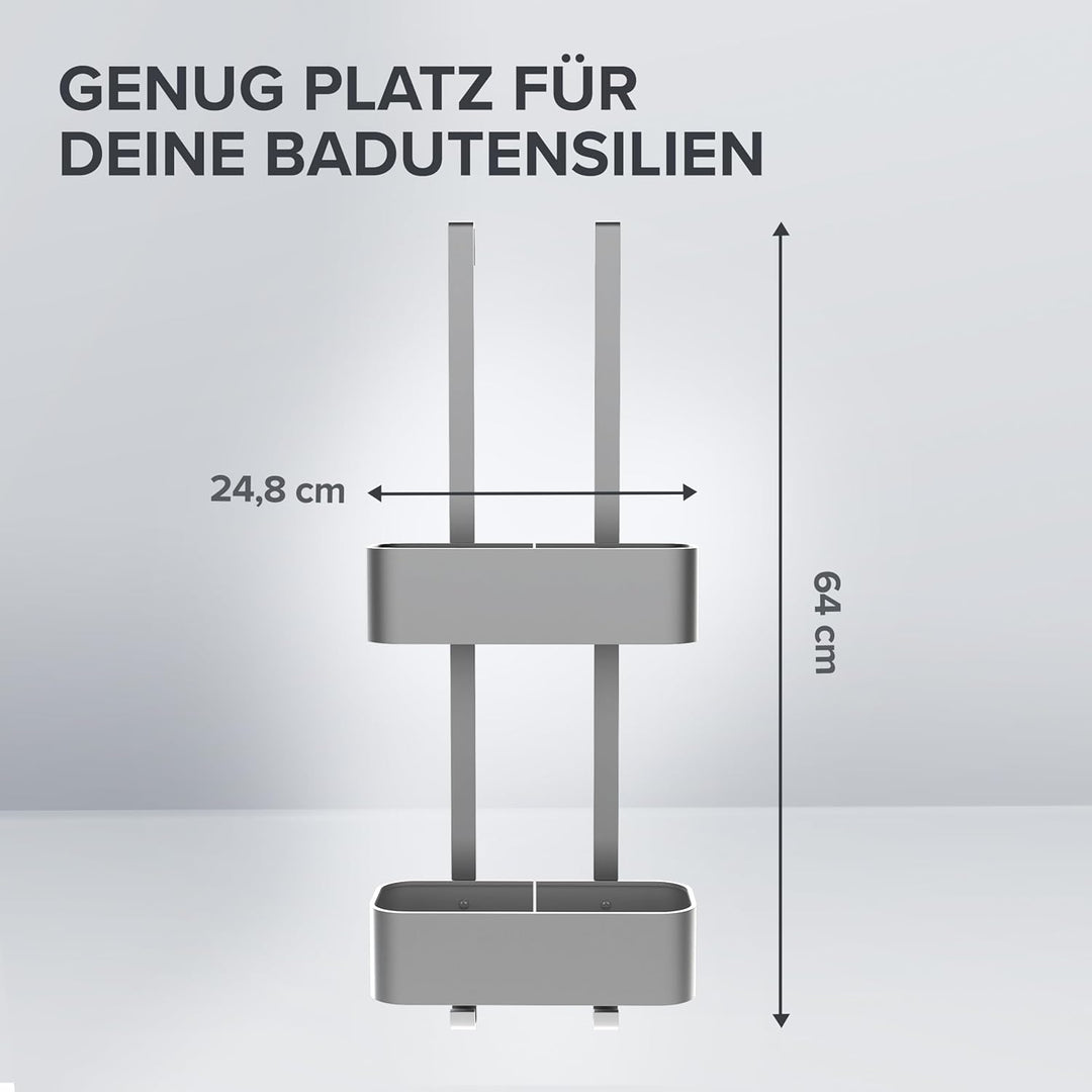 Duschablage Vanas in silber als Badezimmer Organizer ohne Bohren | 2 stöckiger Duschkorb zum Hängen