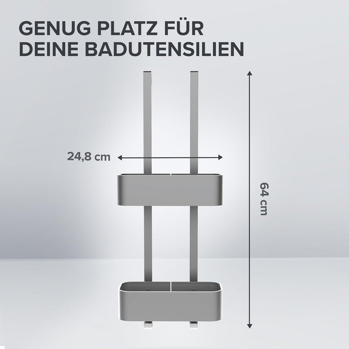 Duschablage Vanas in silber als Badezimmer Organizer ohne Bohren | 2 stöckiger Duschkorb zum Hängen