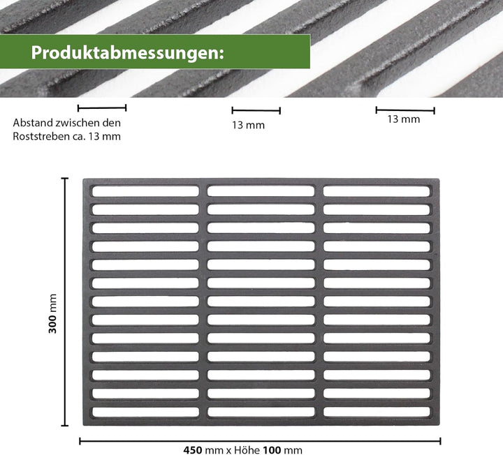 TRUTZHOLM Grillrost 45x30 cm rechteckig emailliert Rost Grillgitter Gusseisen Grillplatte