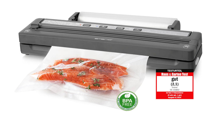 Emerio Vakuumierer mit TOP Ausstattung - Vakuumiergerät inkl. 3m Folienrolle + 5 St. Beutel (20x30cm