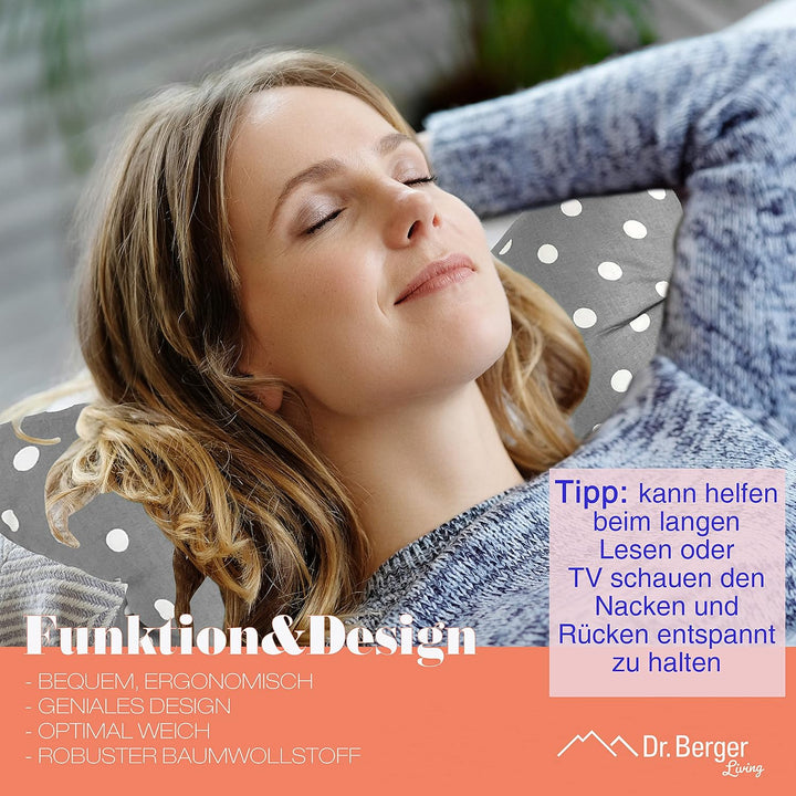Dr. Berger Leseknochen Nackenrolle Kissen Buchkissen Fernsehkissen - 100% Baumwolle Dekokissen als B