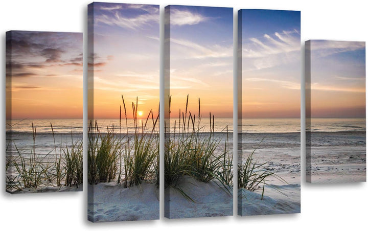 Feeby Bilder Landschaft Grass Strand XXL 5-Teilig Typ B 150x100 cm 1 Teilig Wohnzimmer Schlafzimmer