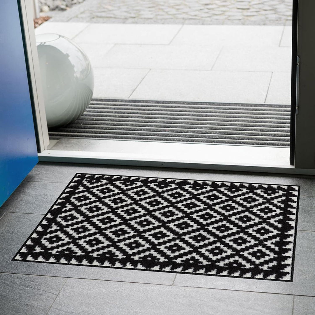 Salonloewe Fussmatte waschbar Tabuk Black & White 50x75 cm Eingangs-Matte schwarz-weiss Gemustert Fu