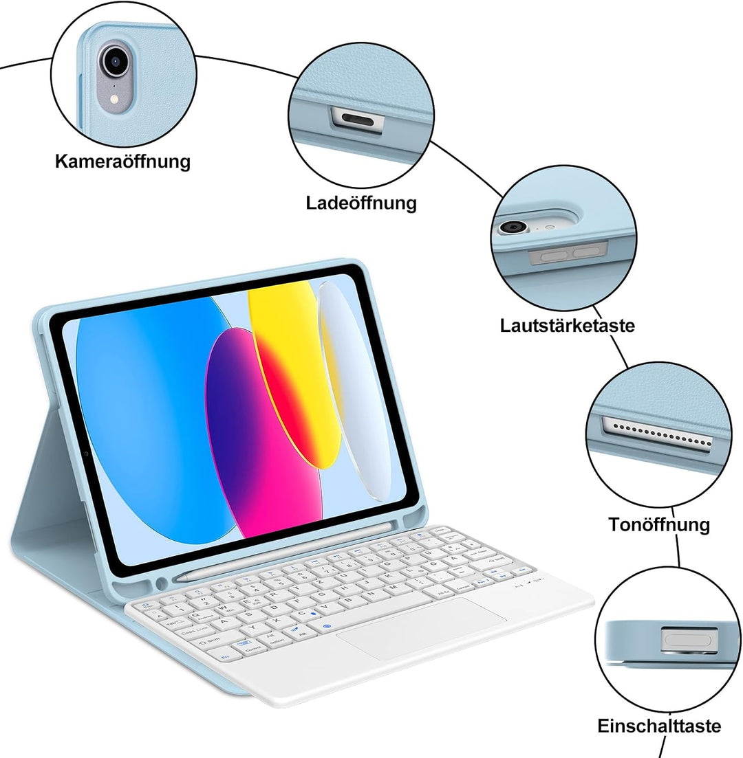IVEOPPE Hülle Tastatur für iPad A16 11/10 Generation (2025/2022, 11/10.9 Zoll) Con Touchpad, QWERTZ