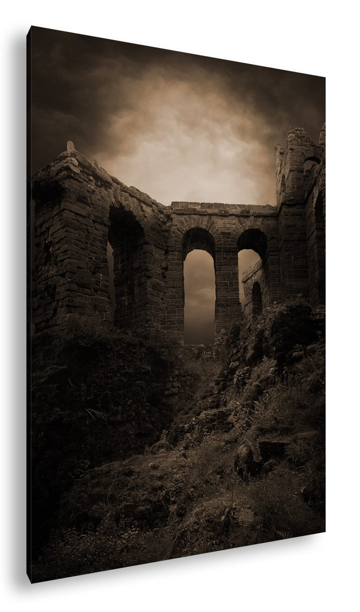 deyoli mystische Burgruine Format: 80x60 als Leinwand, Effekt: Sepia, Motiv fertig gerahmt auf Echth