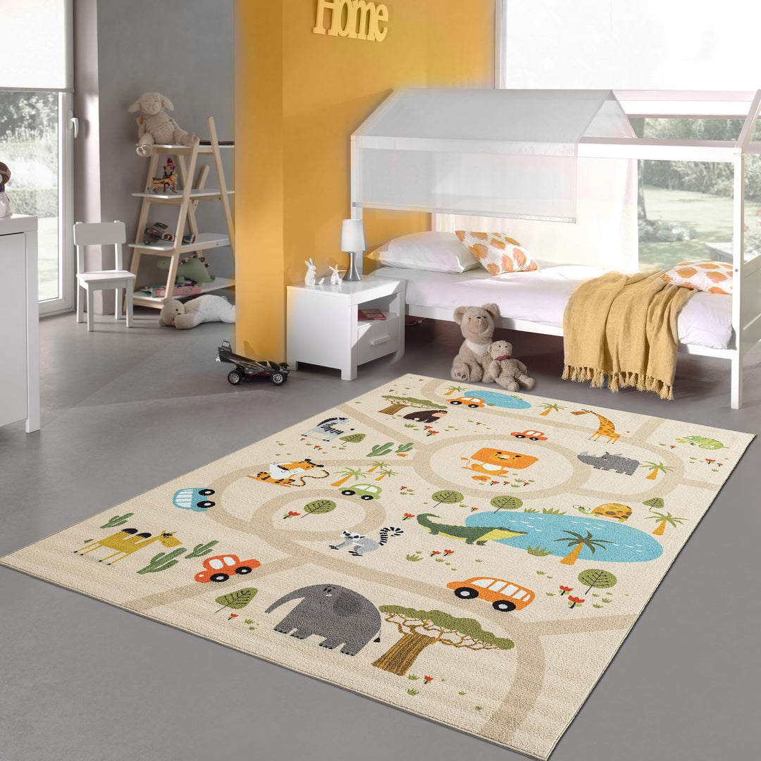 Teppich-Traum Grosser Kinderteppich Kinderzimmer Teppich Spielteppich Spielmatte Safari Strassentepp