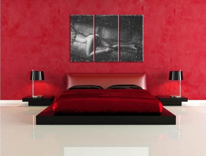 Pixxprint Frau mit sexy Po als Leinwandbild/Grösse: 3 Teilig (120x80 cm) cm/Wandbild/Kunstdruck/fert