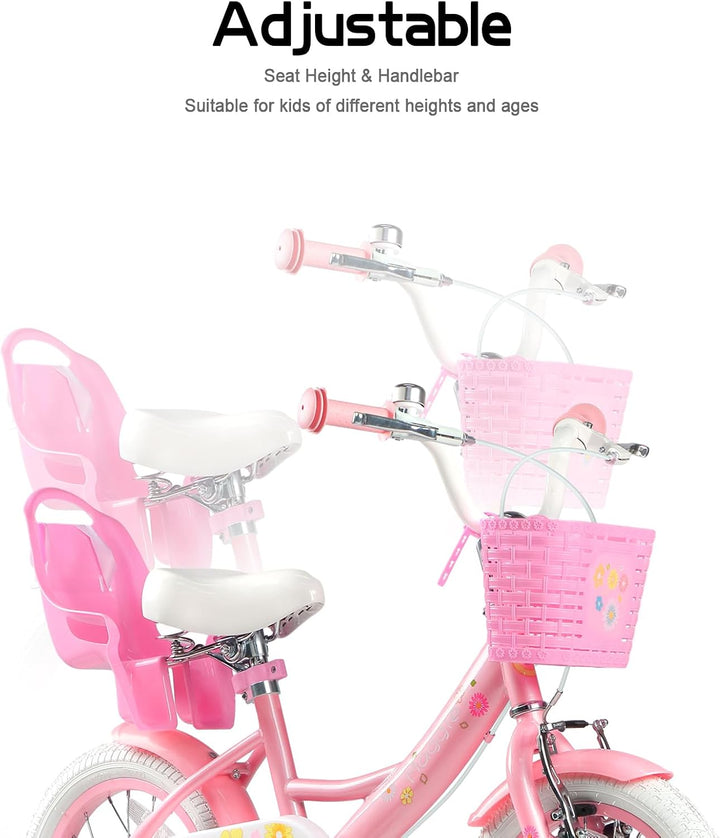 Glerc Maggie 12 14 16 20 Zoll KinderFahrrad für 2-12 Jahre Mädchenfahrrad alt mit Puppe-Sitz & Stütz