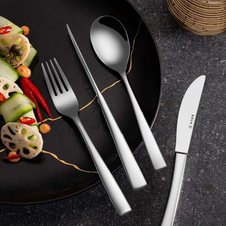 Sola Lotus Besteck Set - 6 Personen Essbesteck - 50 Teilig, 18/10 Rostfreiem Stahl - Robustes & Eleg