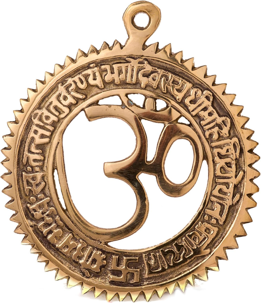 GURU JEE Messing Om Wandbehang mit Gayatri Mantra Graviert Dekorative Messing Om Religiöse Wanddekor