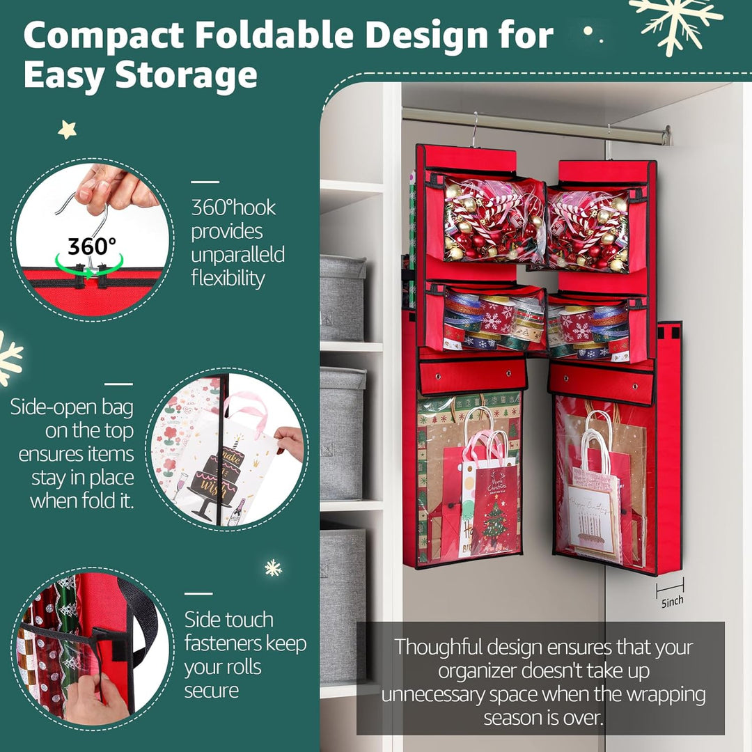 Geschenkpapier-Organizer, doppelseitig, zum Aufhängen, Geschenkpapierrollenhalter für Weihnachten, 1