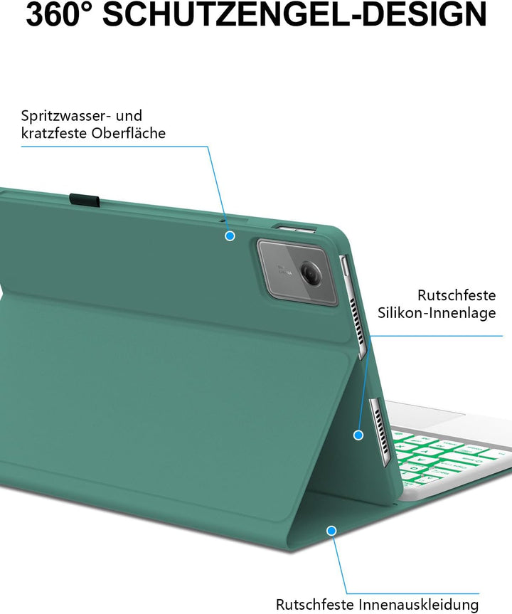 JADEMALL Für Idea Tab 11" TB336FU Hülle mit Touchpad &amp; Beleuchtung QWERTZ | Mit 7-Farben Beleuchtung
