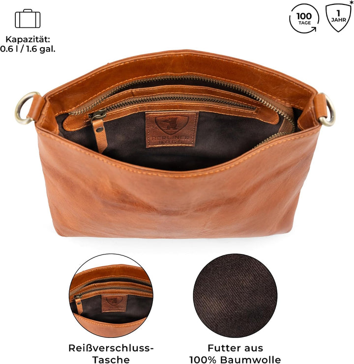 Berliner Bags Vintage Schultertasche Marbella M, Umhängetasche aus Leder, Handtasche für Frauen - Br