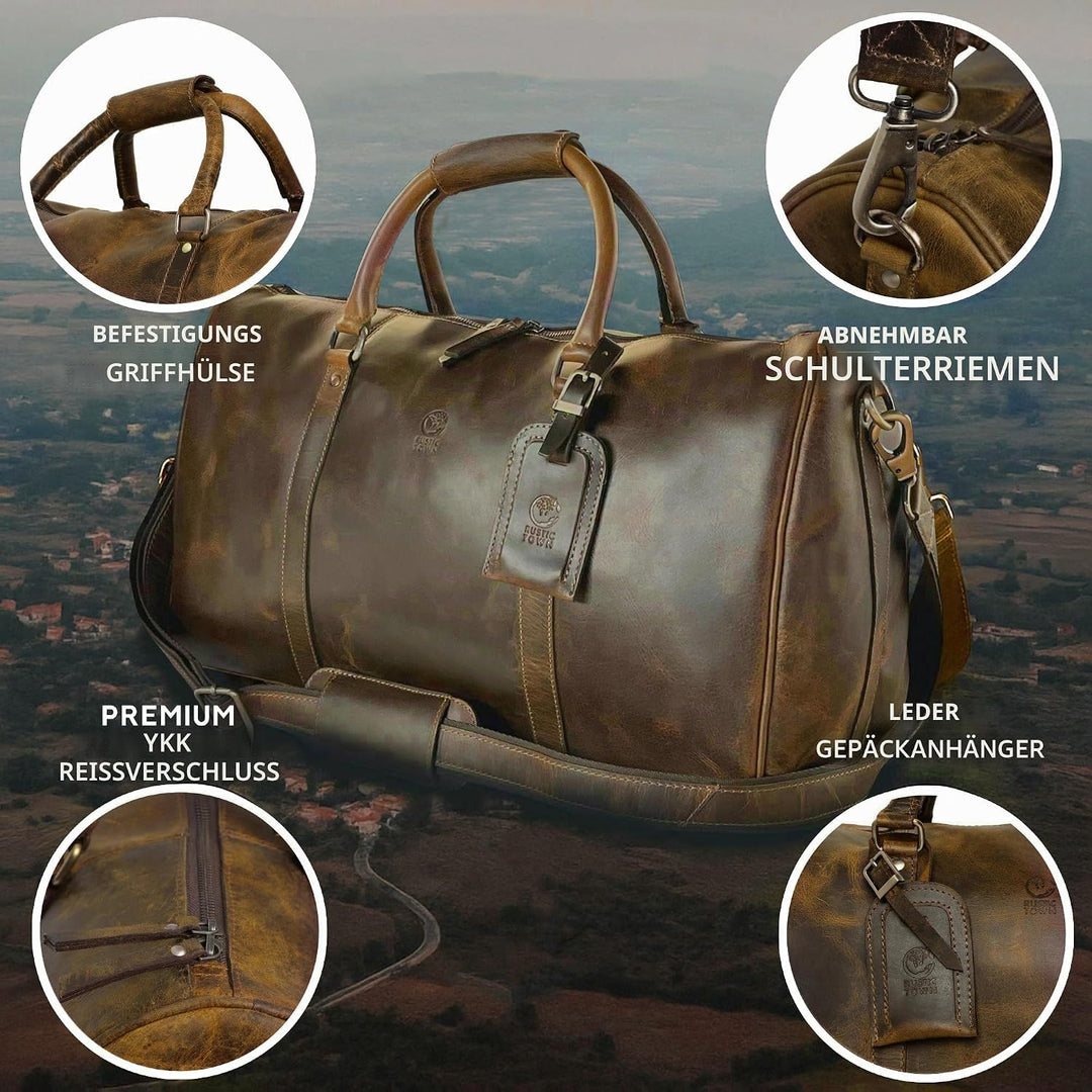 Rustic Town gross Leder Reisetasche - Carry On Vintage Umhängetasche Duffel Bag Weekender Tasche für