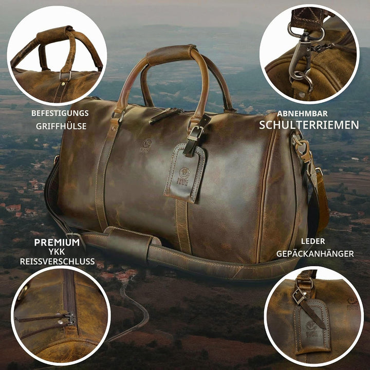 Rustic Town gross Leder Reisetasche - Carry On Vintage Umhängetasche Duffel Bag Weekender Tasche für
