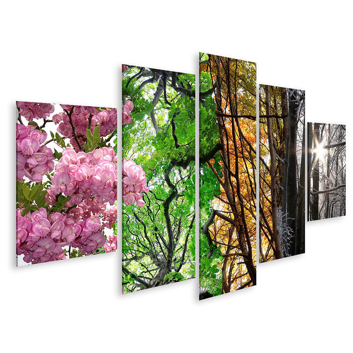 islandburner Bild auf Leinwand Vier Jahreszeiten Bilder Wandbilder Poster Leinwand 170x80cm - 5 Teil